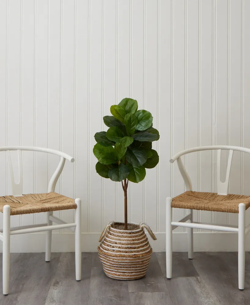 Nearly Natural 42" Artificial Fiddle Leaf Fig Tree with Handmade Cotton Jute Basket with Tassels Diy Kit