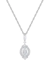 Diamond Round & Baguette Halo Cluster 18" Pendant Necklace (1/2 ct. t.w.) in Sterling Silver