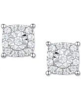 Diamond Square Halo Stud Earrings (1/4 ct. t.w.) in Sterling Silver