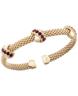 Garnet Crisscross Popcorn Link Cuff Bangle Bracelet (3/8 ct. t.w.) in 14k Gold-Plated Sterling Silver