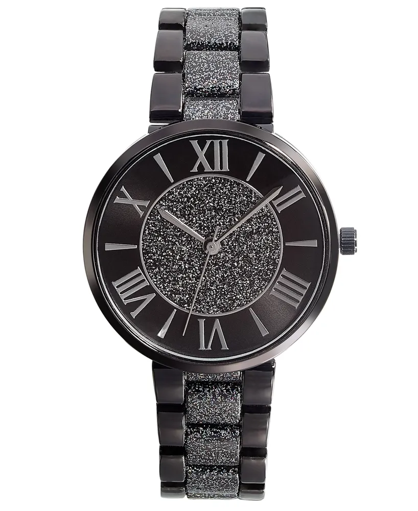 I.n.c. International Concepts Women's Glitter Black-Tone Bracelet Watch 36mm, Created for Macy's