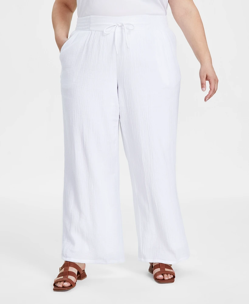 Jm Collection Plus Gauze Drawstring Pants