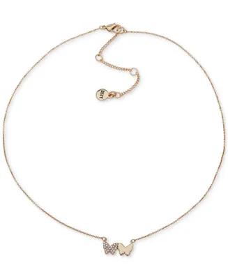 Dkny Gold-Tone Crystal Pave Double Butterfly Pendant Necklace, 16" + 3" extender