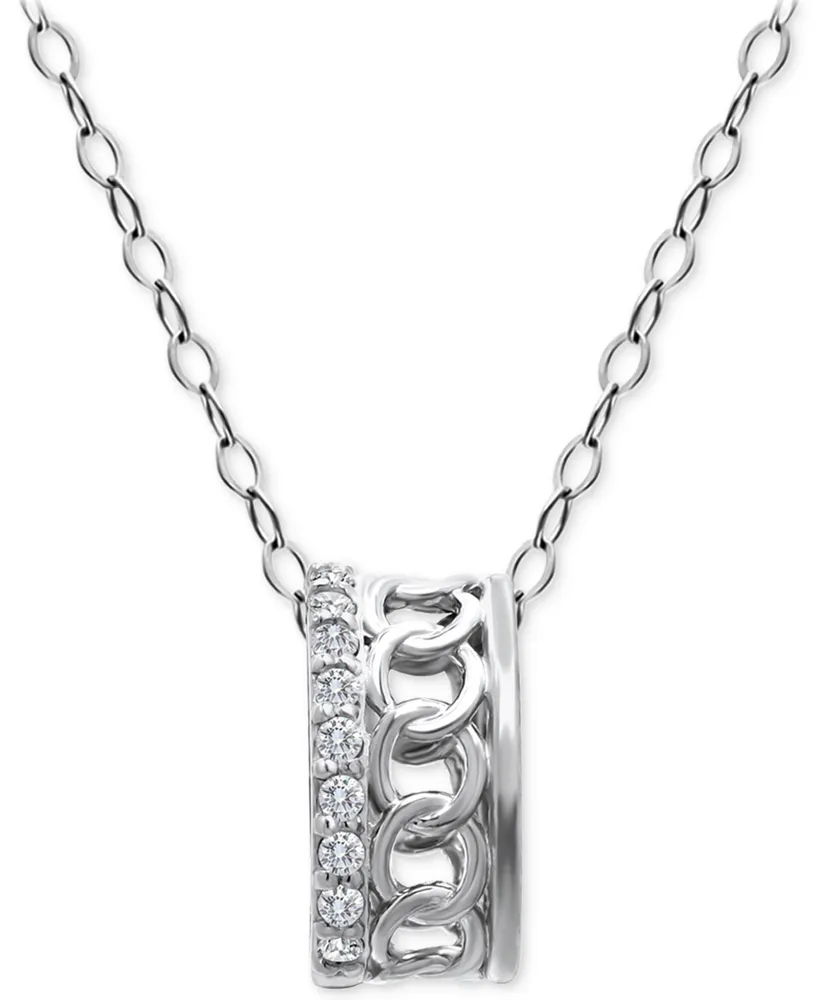 Giani Bernini Cubic Zirconia Open Link Rondelle Slide Pendant Necklace, 16" + 2" extender, Created for Macy's