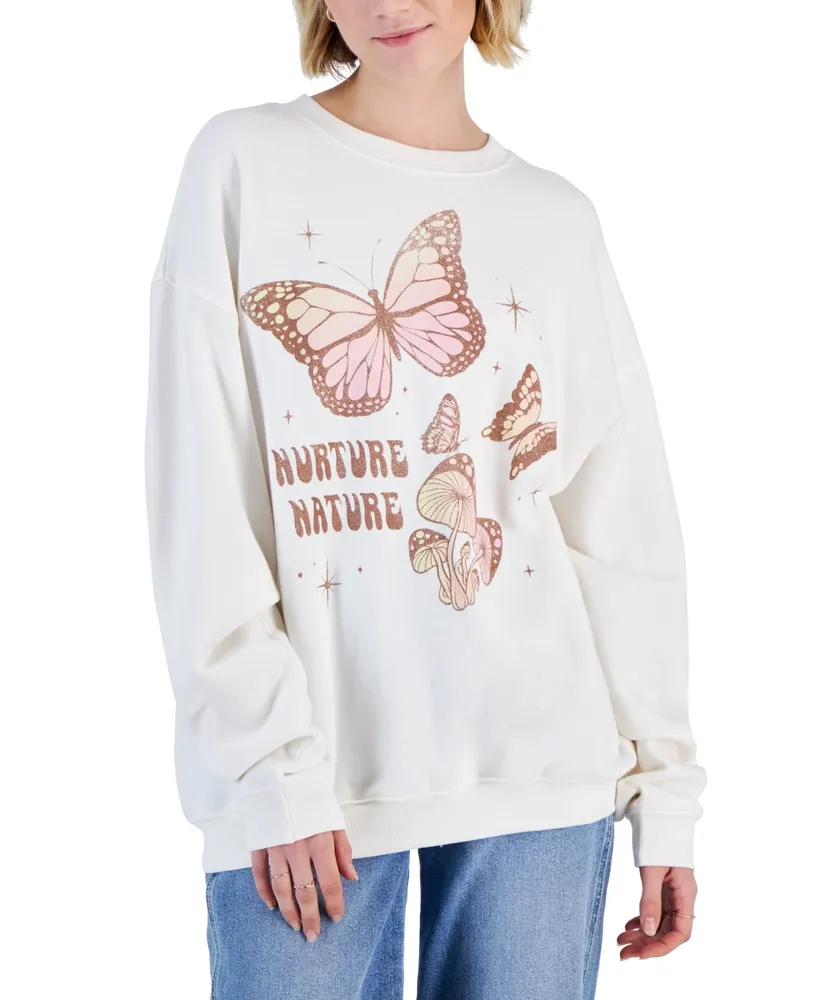 Grayson Threads, The Label Juniors' Nurture Nature Butterfly Graphic Sweatshirt