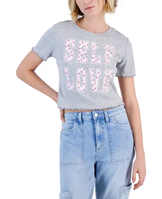 Grayson Threads, The Label Juniors' Self Love Lettuce-Edge Cropped T-Shirt