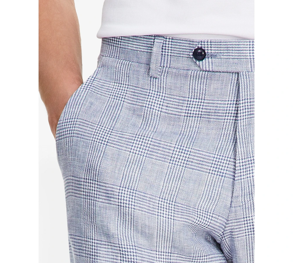 Tommy Hilfiger Men's Modern-Fit Blue Plaid Linen Suit Separate Pants