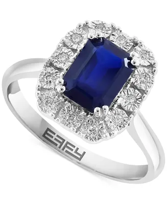 Effy Sapphire (1-1/2 ct. t.w.) & Diamond (1/10 ct. t.w.) Halo Ring in 14k White Gold