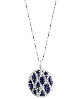 Effy Sapphire (2-1/6 ct. t.w.) & Diamond (1/2 ct. t.w.) Cluster 18" Pendant Necklace in 14k White Gold