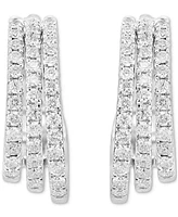 Effy Diamond Triple Small Huggie Hoop Earrings (1 ct. t.w.) in 14k White Gold, 0.75"