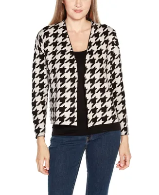 Belldini Women's Houndstooth Cropped Cardigan Sweater