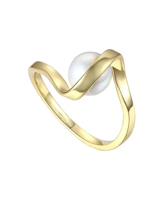 Genevive 14k Gold Plated Sterling Silver with Freshwater Pearl Double Weave Band Ring