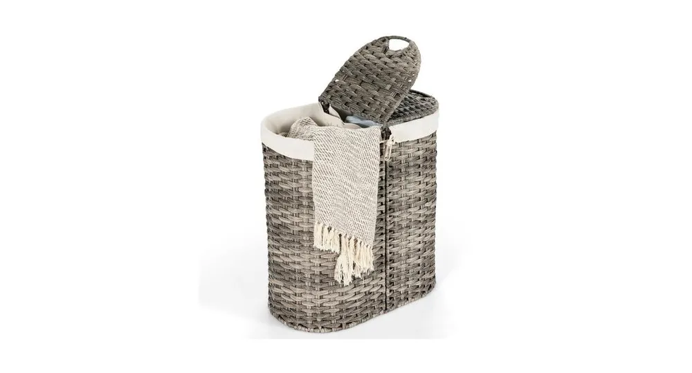 Hand-woven Laundry Hamper Basket with 2 Removable Liner Bags