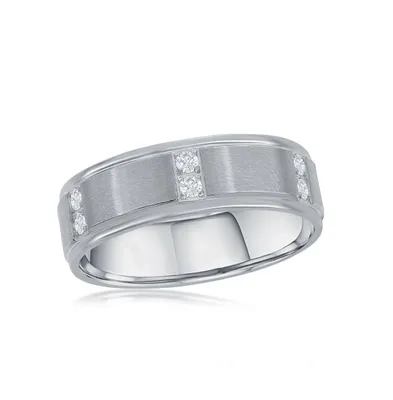 Metallo Stainless Steel Brushed and Polished Cz Ring