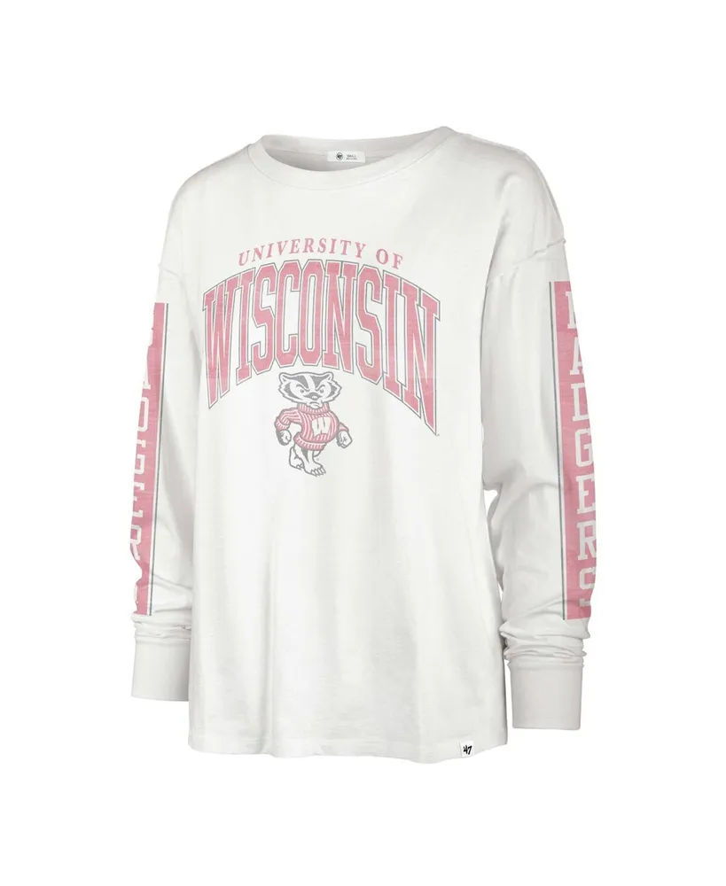 Women's '47 Brand White Distressed Wisconsin Badgers Statement Soa 3-Hit Long Sleeve T-shirt