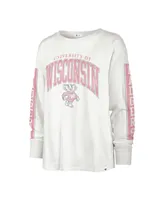 Women's '47 Brand White Distressed Wisconsin Badgers Statement Soa 3-Hit Long Sleeve T-shirt