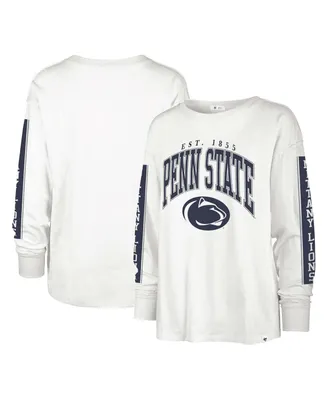 Women's '47 Brand White Distressed Penn State Nittany Lions Statement Soa 3-Hit Long Sleeve T-shirt