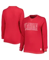 Women's Pressbox Crimson Oklahoma Sooners Surf Plus Size Southlawn Waffle-Knit Thermal Tri-Blend Long Sleeve T-shirt