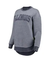 Women's Pressbox Navy Distressed Illinois Fighting Illini Ponchoville Pullover Sweatshirt