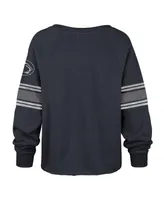 Women's '47 Brand Navy Distressed Penn State Nittany Lions Allie Modest Raglan Long Sleeve Cropped T-shirt