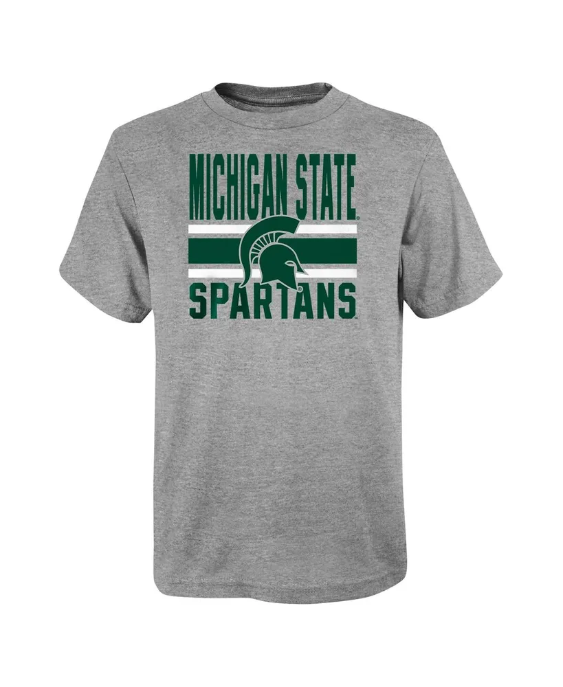 Preschool Boys and Girls Green, Heather Gray Michigan State Spartans Fan Wave Short Long Sleeve T-shirt Combo Pack