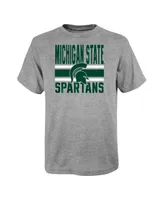 Preschool Boys and Girls Green, Heather Gray Michigan State Spartans Fan Wave Short Long Sleeve T-shirt Combo Pack