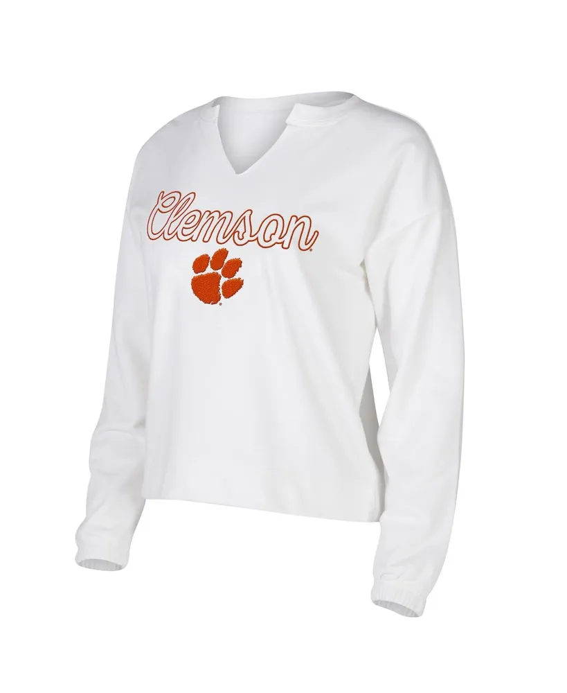 Women's Concepts Sport White Clemson Tigers Sienna Notch Neck Long Sleeve T-shirt