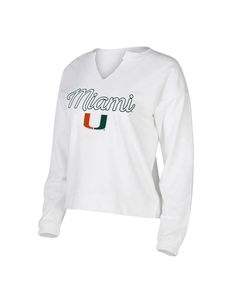 Women's Concepts Sport White Miami Hurricanes Sienna Notch Neck Long Sleeve T-shirt