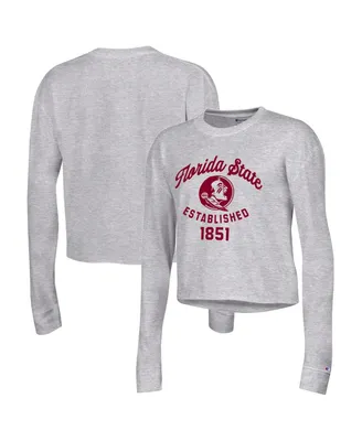 Women's Champion Gray Florida State Seminoles Boyfriend Cropped Long Sleeve T-shirt