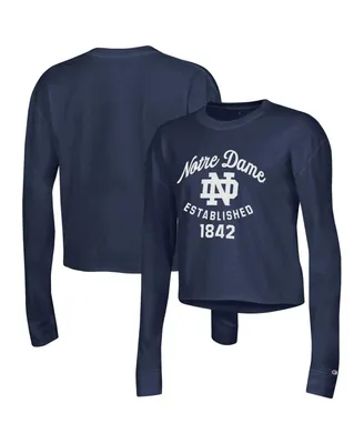 Women's Champion Navy Notre Dame Fighting Irish Boyfriend Cropped Long Sleeve T-shirt