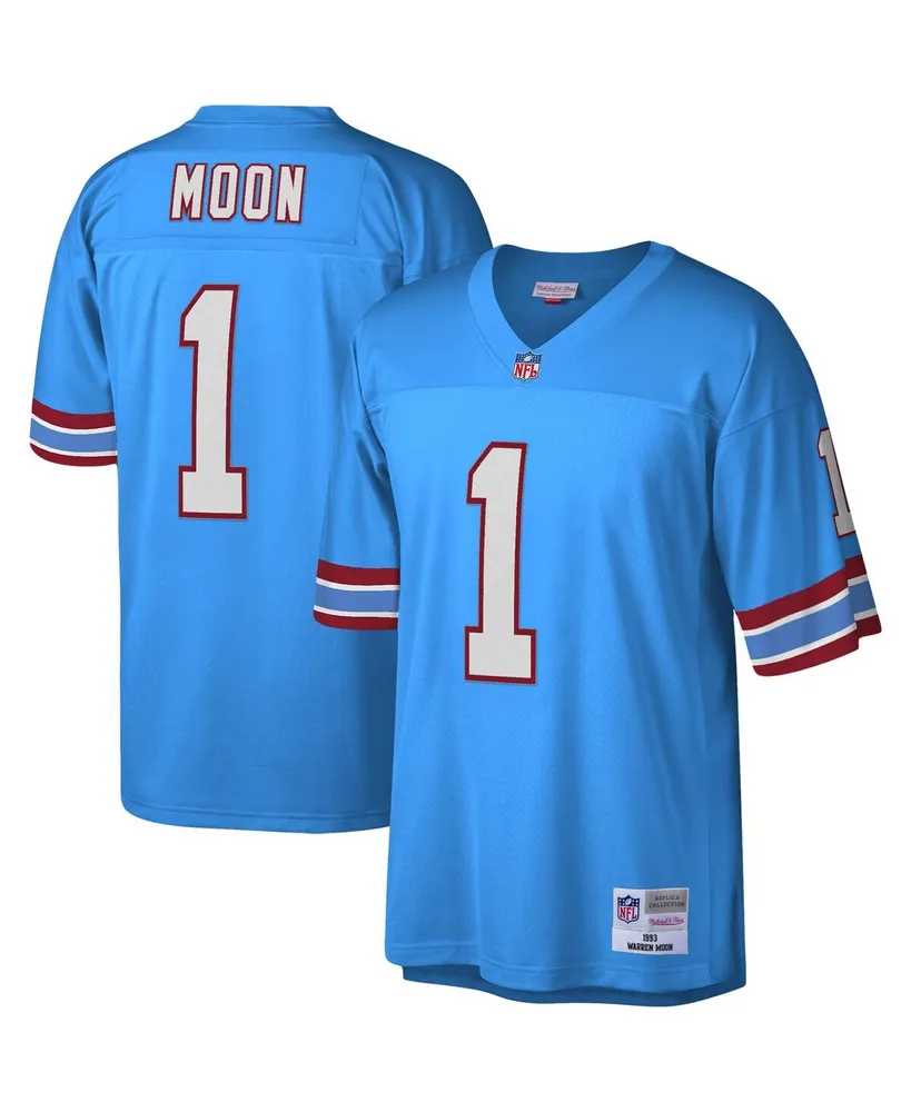 Men's Mitchell & Ness Warren Moon Light Blue Houston Oilers Legacy Replica Jersey