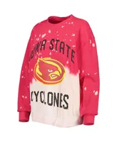 Women's Gameday Couture Cardinal Distressed Iowa State Cyclones Twice As Nice Faded Dip-Dye Pullover Long Sleeve Top