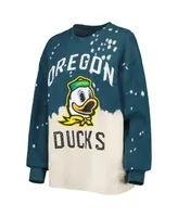 Women's Gameday Couture Green Distressed Oregon Ducks Twice As Nice Faded Dip-Dye Pullover Long Sleeve Top