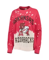 Women's Gameday Couture Cardinal Distressed Arkansas Razorbacks Twice As Nice Faded Dip-Dye Pullover Long Sleeve Top