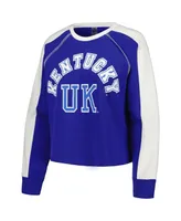 Women's Gameday Couture Royal Kentucky Wildcats Blindside Raglan Cropped Pullover Sweatshirt