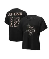 Women's Majestic Threads Justin Jefferson Black Minnesota Vikings Leopard Player Name and Number T-shirt