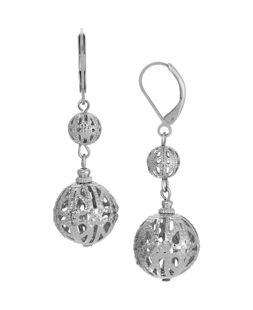 2028 Silver-Tone Filigree Bead Drop Earrings