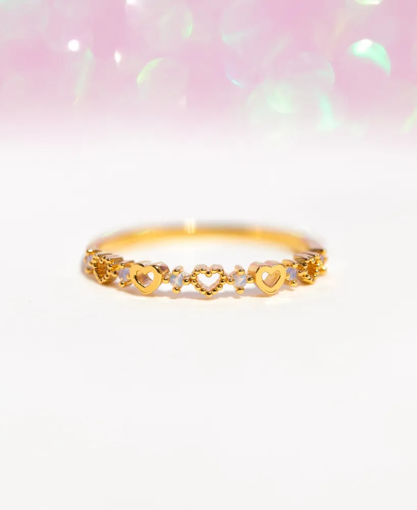 Girls Crew 18k Gold-Plated Sterling Silver Heart & Crystal Stack Ring