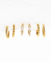 Girls Crew 18k Gold-Plated 3-Pc. Set Small Crystal & Textured Hoop Earrings, 0.5"