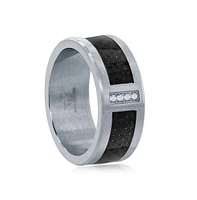 Metallo Stainless Steel Black Carbon Fiber Cz Ring