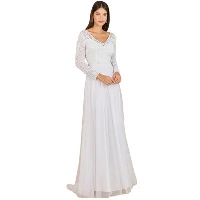 Women's Long Sleeve Bridal Gown with Flowy Skirt