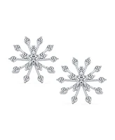 Bling Jewelry Mid-Size Lightweight Cubic Zirconia Flower Frozen Winter Holiday Party Cz Christmas Snowflake Stud Earrings For Women Sterling Silver