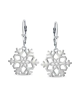 Bling Jewelry Frozen Winter Holiday Party White Stardust Lever Back Drop Dangle Snowflake Earrings For Women Sterling Silver