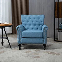 Simplie Fun Mid-Century Modern Accent Chair, Linen Armchair with Tufted Back/Wood Legs, Upholstered Lounge