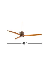 56" Rally Industrial Rustic 3 Blade Indoor Outdoor Ceiling Fan with Led Light Remote Control Oil Rubbed Bronze Koa Damp Rated for Patio Exterior House