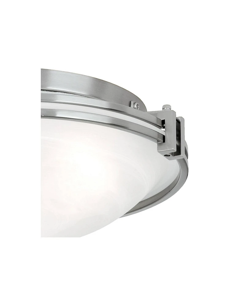 Possini Euro Design Modern Ceiling Light Flush Mount Fixture 16.75" Wide Brushed Nickel Silver Metal Marbleized Glass Shade for Bedroom Kitchen Living