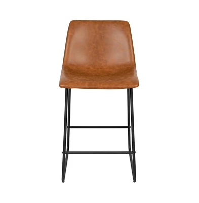 24 Inch Faux Counter Height Bucket Seat Stools, Set Of 2