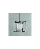 Possini Euro Design Delaney Black Burnished Brass Mini Pendant Light 8" Wide Modern Square Cage Round Clear Glass Shade Fixture Dining Room House Entr