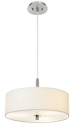 Possini Euro Design Calhoun Brushed Nickel Drum Pendant Chandelier Lighting 16" Wide Modern White Fabric Shade Fixture for Dining Room House Foyer Ent