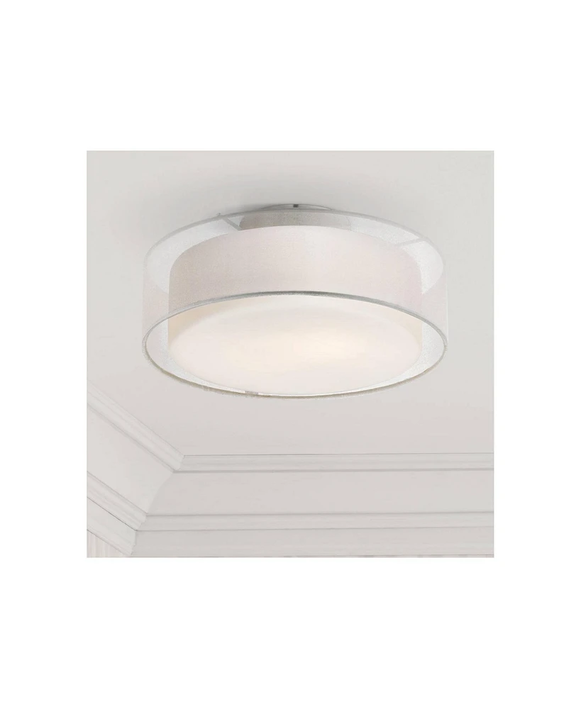 Possini Euro Design Modern Ceiling Light Flush-Mount Fixture 12 1/2" Wide Satin Nickel 2